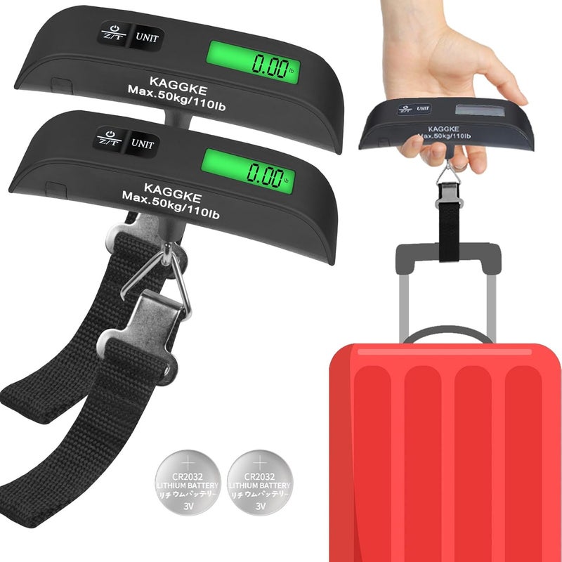 KAGGKE 2 Pcs-Black Travel Digital Luggage Scale - Portable Baggage Scale - Suitcases Weight Scales - Ideal for Travel Scale Luggage Weight - 110LB/50KG, Includes Battery - Temperature Display Hanging Scales - Image 1